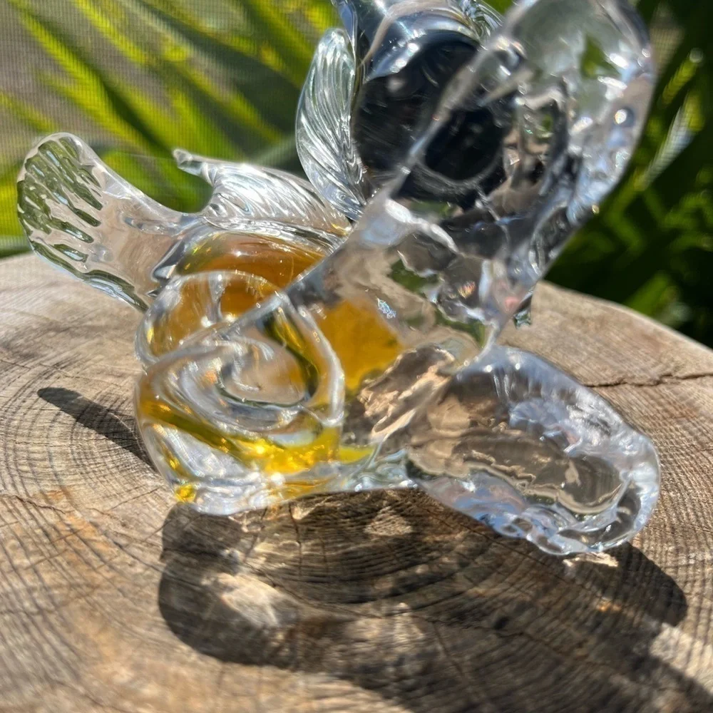 Murano Dove Birds Amber and Black on branch vintage